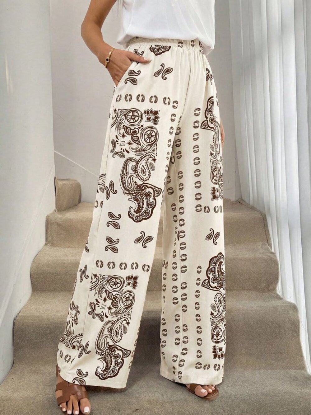 Apricot Boho Women's Print Wide Leg Pants - Picture 3 of 4